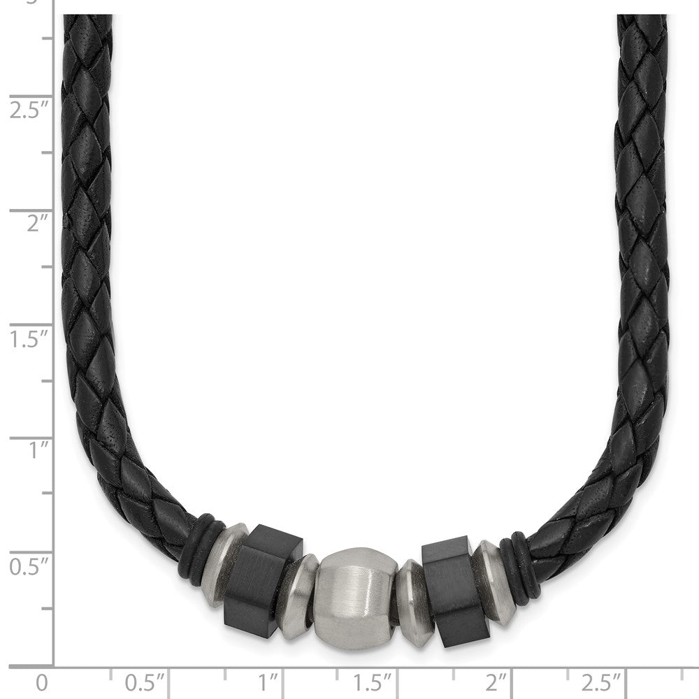 Edelstahl Chisel Gebürstet Schwarz Ip-beschichtet Leder und Gummi 19.25 Zoll Halskette