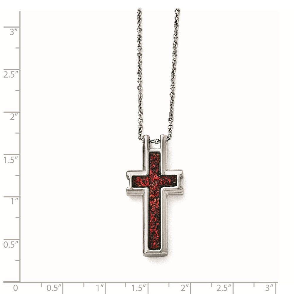 Edelstahl Poliert Rot/black Emailliert 19.75 Zoll Kreuz Halskette