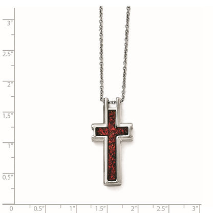 Edelstahl Poliert Rot/black Emailliert 19.75 Zoll Kreuz Halskette