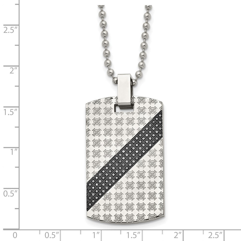 Edelstahl Chisel Poliert mit 1/2 Karat Schwarz Diamant Erkennungsmarke auf A 24 Zoll Kugel Halskette