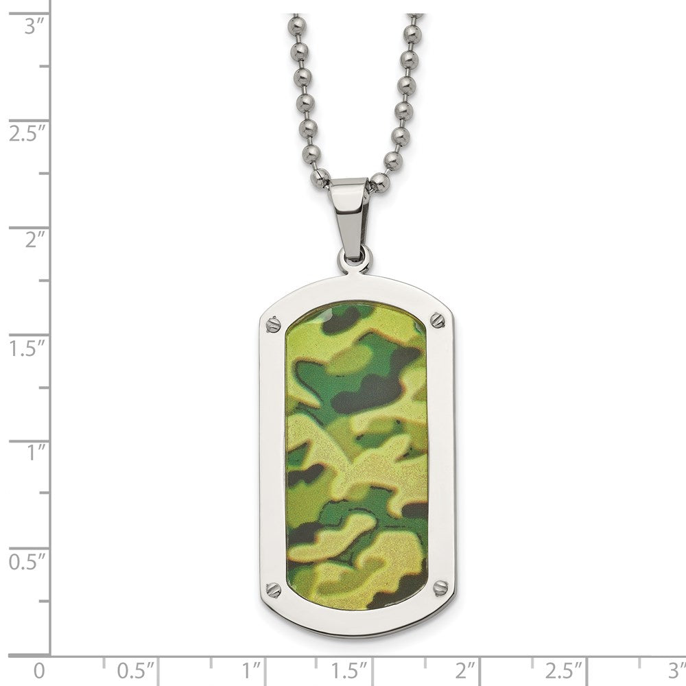 Edelstahl Chisel Poliert Camouflage Emailliert Erkennungsmarke auf A 24 Zoll Kugel Halskette