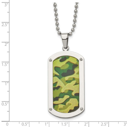 Edelstahl Chisel Poliert Camouflage Emailliert Erkennungsmarke auf A 24 Zoll Kugel Halskette
