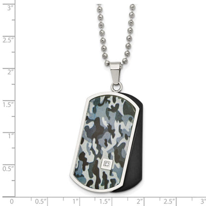 Edelstahl Chisel Poliert Schwarz Ip-beschichtet und Camo Emaille Mit.015 Karat Diamant Doppelt Erkennungsmarke auf A 24 Zoll Kugel Halskette