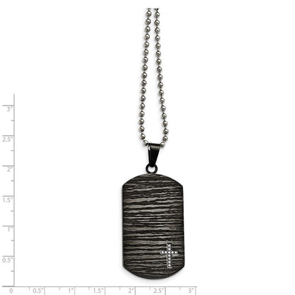 Edelstahl Chisel Gebürstet und Poliert Schwarz Ip-beschichtet 1/10 Karat Diamant Kreuz Erkennungsmarke auf A 24 Zoll Kugel Halskette