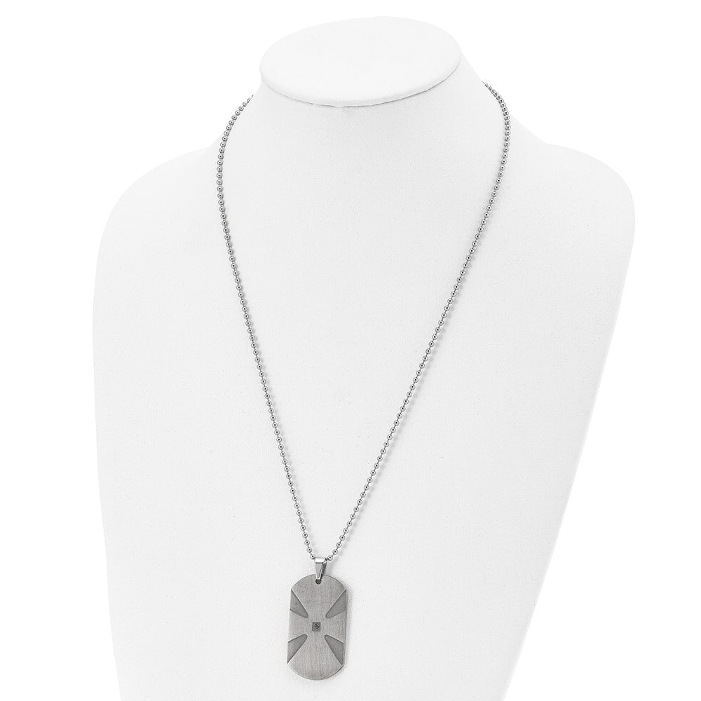 Edelstahl Gebürstet.03ct Schwarz Diamant Kreuz Erkennungsmarke 24 Zoll Halskette