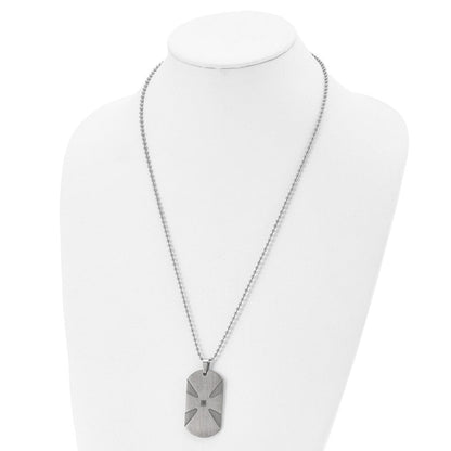 Edelstahl Gebürstet.03ct Schwarz Diamant Kreuz Erkennungsmarke 24 Zoll Halskette