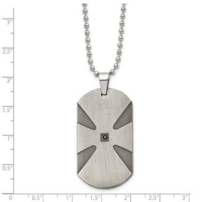 Edelstahl Gebürstet.03ct Schwarz Diamant Kreuz Erkennungsmarke 24 Zoll Halskette