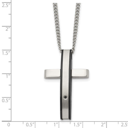 Edelstahl Chisel Poliert Schwarz Ip-beschichtet.01 Karat Diamant Kreuz Anhänger auf A 24 Zoll Panzer Halskette