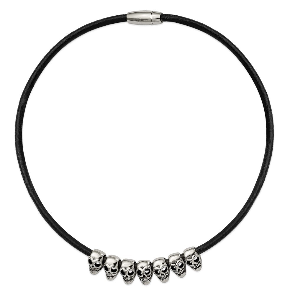 Edelstahl Antikisiert/polished Skulls 18 Zoll Schwarz Leder Kordel Halskette