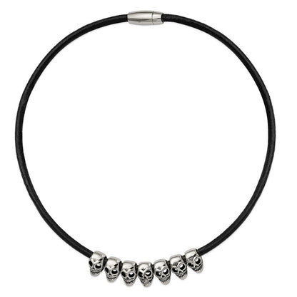 Edelstahl Antikisiert/polished Skulls 18 Zoll Schwarz Leder Kordel Halskette