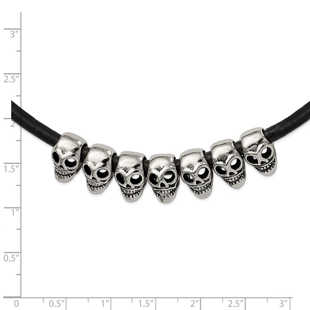 Edelstahl Antikisiert/polished Skulls 18 Zoll Schwarz Leder Kordel Halskette