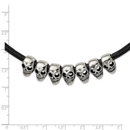 Edelstahl Antikisiert/polished Skulls 18 Zoll Schwarz Leder Kordel Halskette
