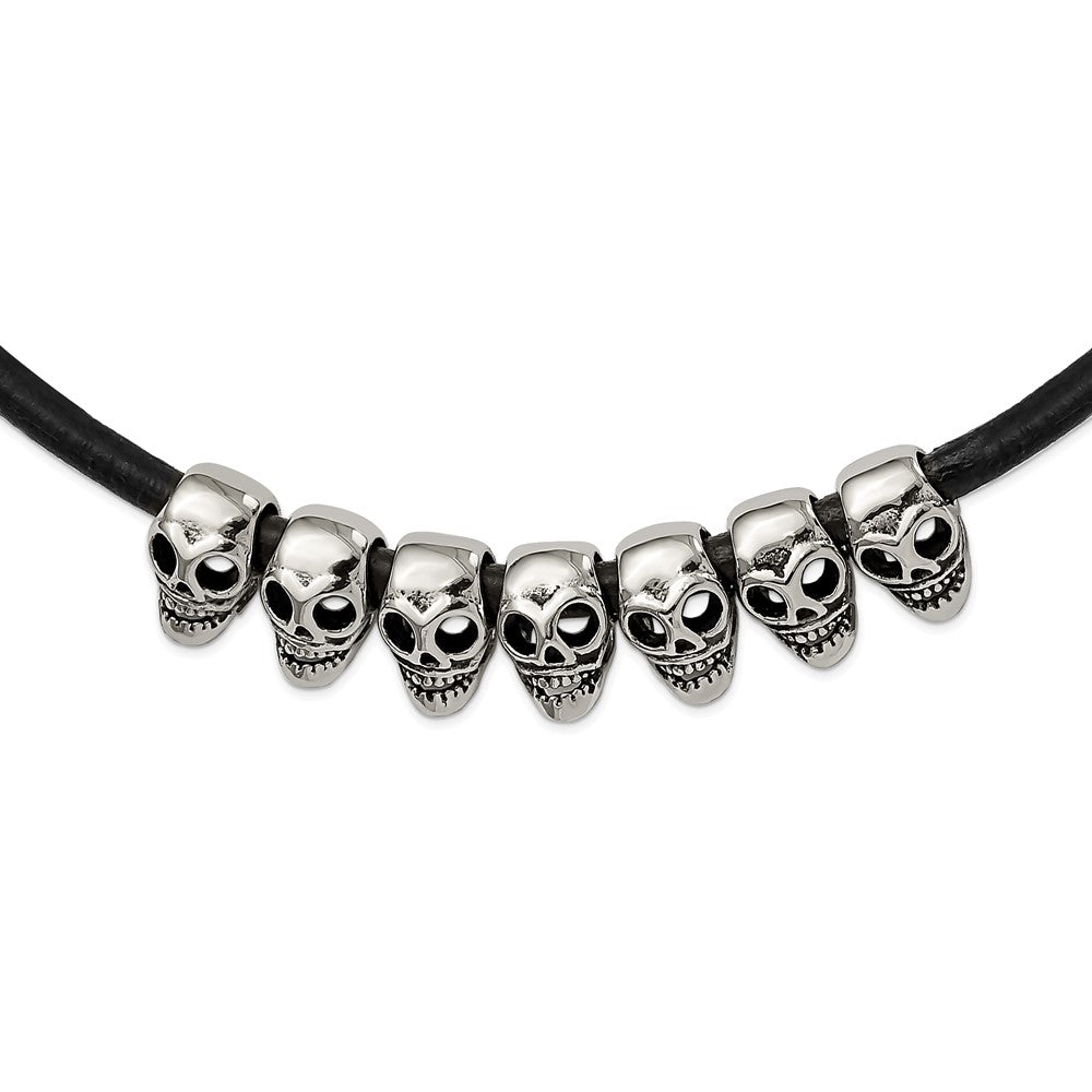 Edelstahl Antikisiert/polished Skulls 18 Zoll Schwarz Leder Kordel Halskette