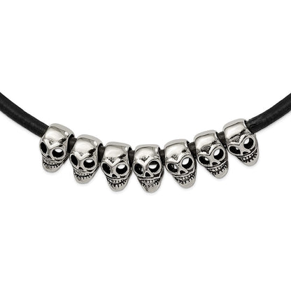Edelstahl Antikisiert/polished Skulls 18 Zoll Schwarz Leder Kordel Halskette