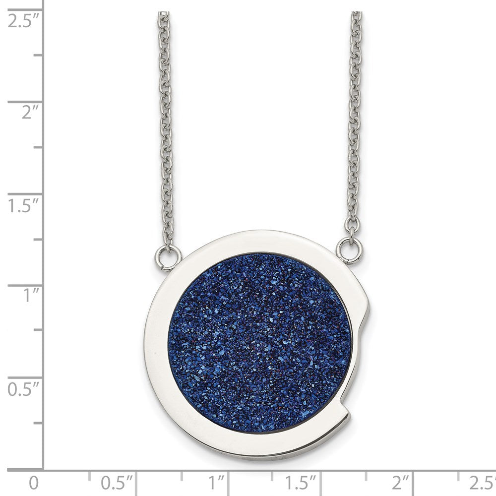 Edelstahl Poliert mit Blau Druzy Stein 17.75 Zoll Halskette