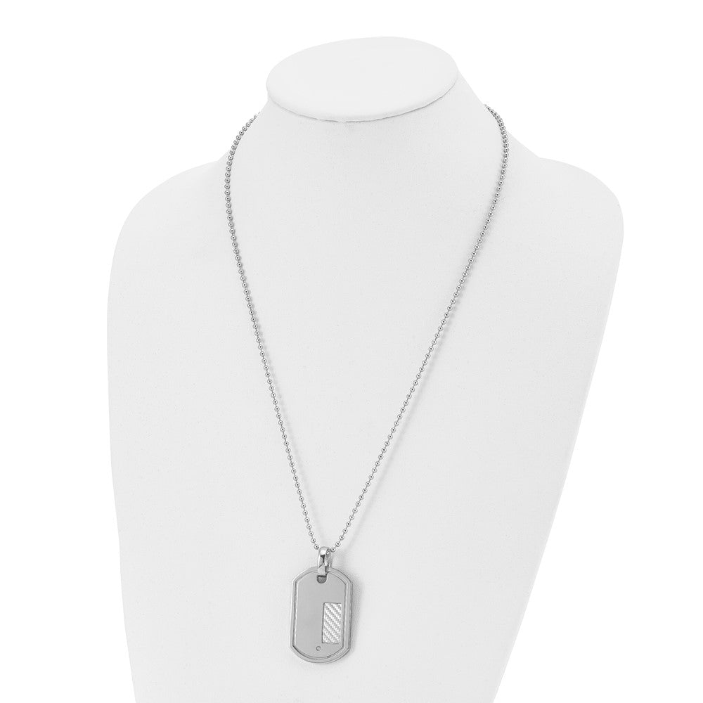 Edelstahl Chisel Poliert mit 18K Gold Akzente.01 Karat Diamant Erkennungsmarke auf A 24 Zoll Kugel Halskette