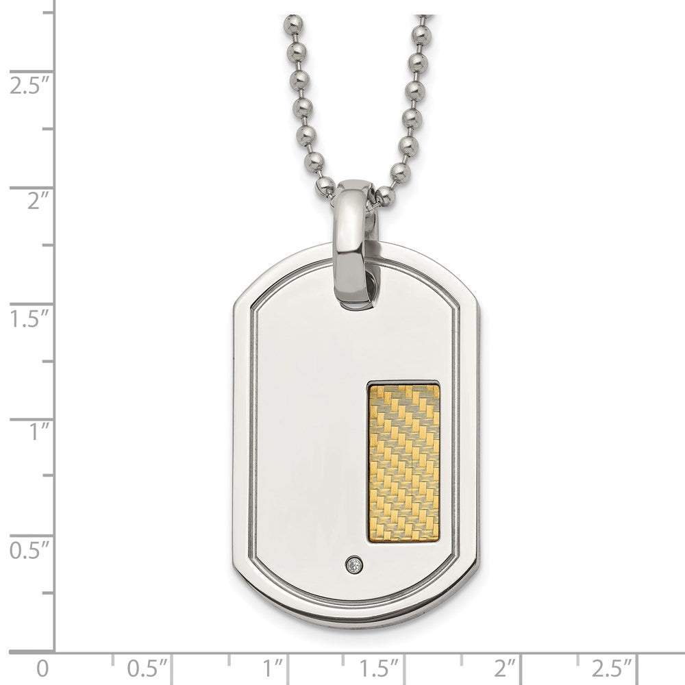 Edelstahl Chisel Poliert mit 18K Gold Akzente.01 Karat Diamant Erkennungsmarke auf A 24 Zoll Kugel Halskette
