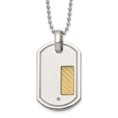 Edelstahl Chisel Poliert mit 18K Gold Akzente.01 Karat Diamant Erkennungsmarke auf A 24 Zoll Kugel Halskette