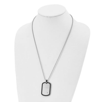 Edelstahl Chisel Gebürstet mit Schwarz Karbon Faser Einlage Edges Und.01carat Diamant Erkennungsmarke auf A 24 Zoll Kugel Halskette