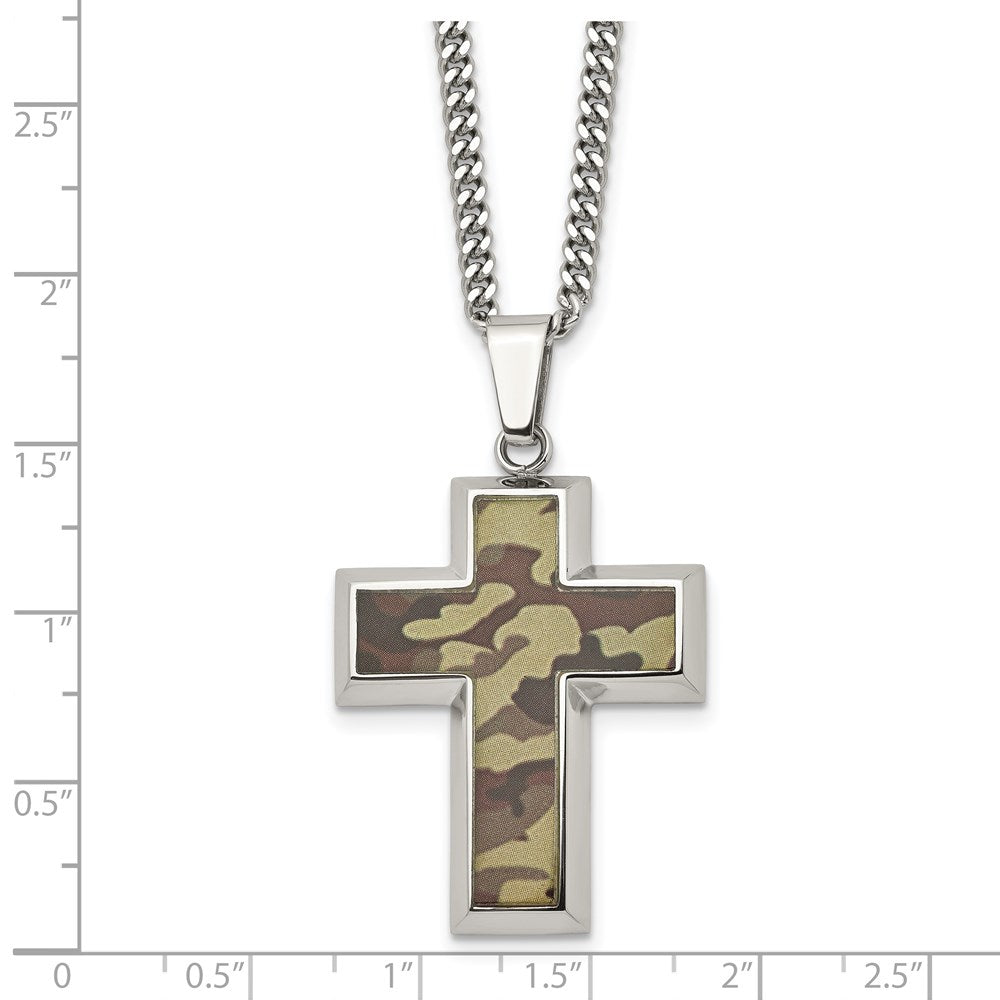 Edelstahl Chisel Poliert Printed Braun Camo Under Gummi Kreuz Anhänger auf A 22 Zoll Panzer Halskette