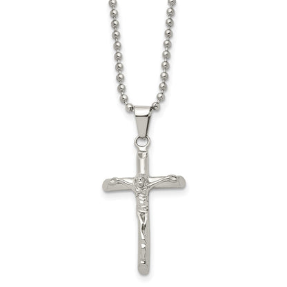 Edelstahl Chisel Poliert Kruzifix Anhänger auf A 20 Zoll Kugel Halskette