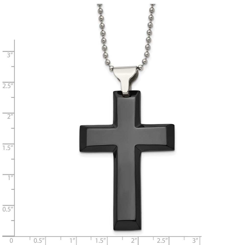Edelstahl Chisel Poliert Schwarz Ip-beschichtet Groß Kreuz Anhänger auf A 24 Zoll Kugel Halskette