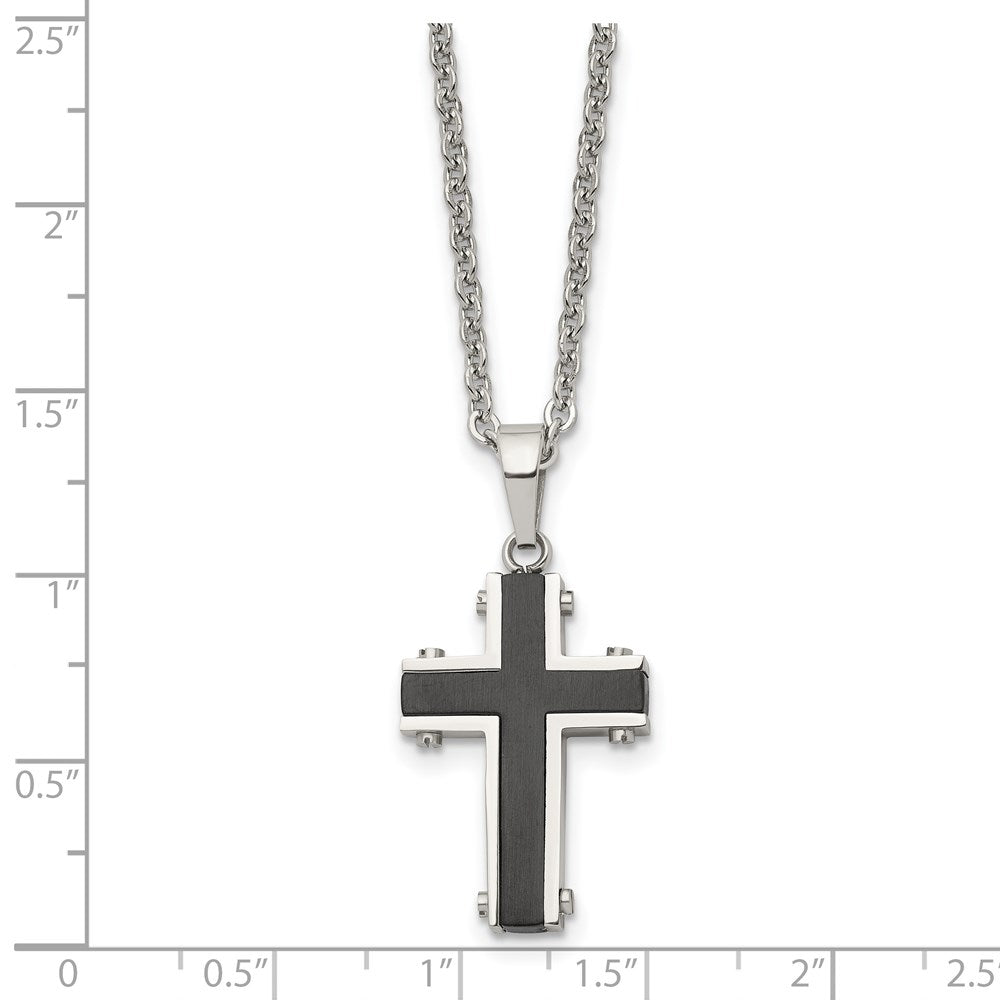 Edelstahl Chisel Poliert Schwarz Ip-beschichtet Kreuz Anhänger auf A 22 Zoll Ankerkette Halskette