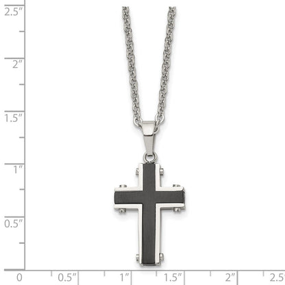 Edelstahl Chisel Poliert Schwarz Ip-beschichtet Kreuz Anhänger auf A 22 Zoll Ankerkette Halskette