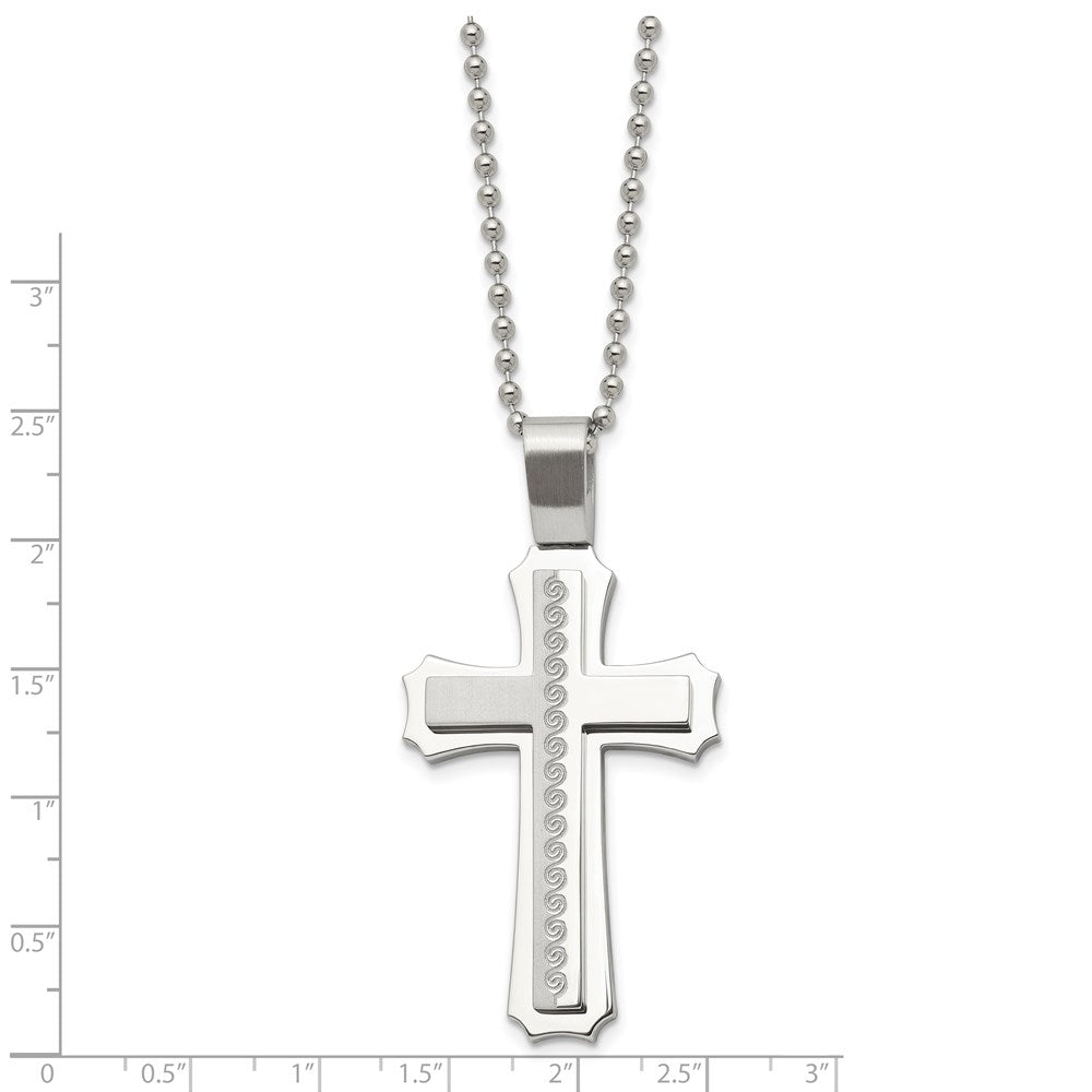 Edelstahl Chisel Gebürstet und Poliert Wirbel Design Kreuz Anhänger auf A 24 Zoll Kugel Halskette