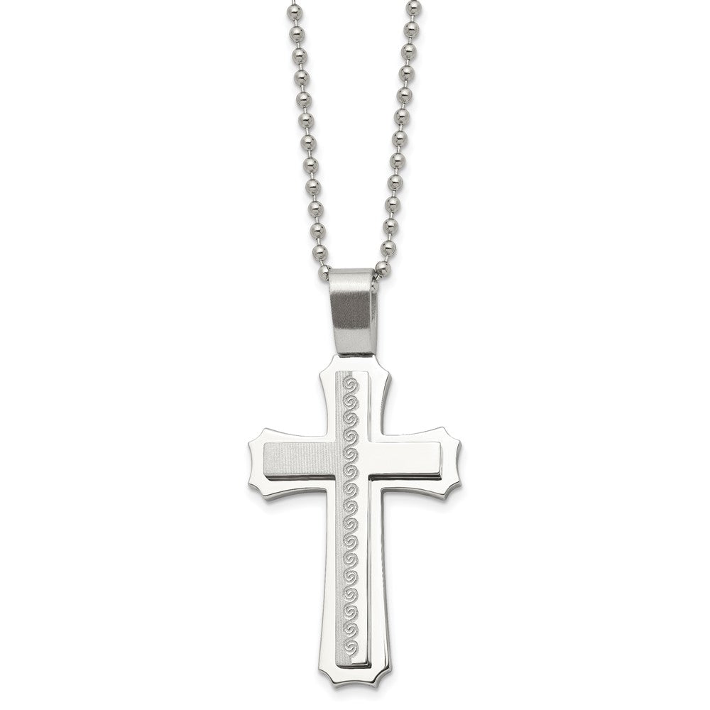 Edelstahl Chisel Gebürstet und Poliert Wirbel Design Kreuz Anhänger auf A 24 Zoll Kugel Halskette