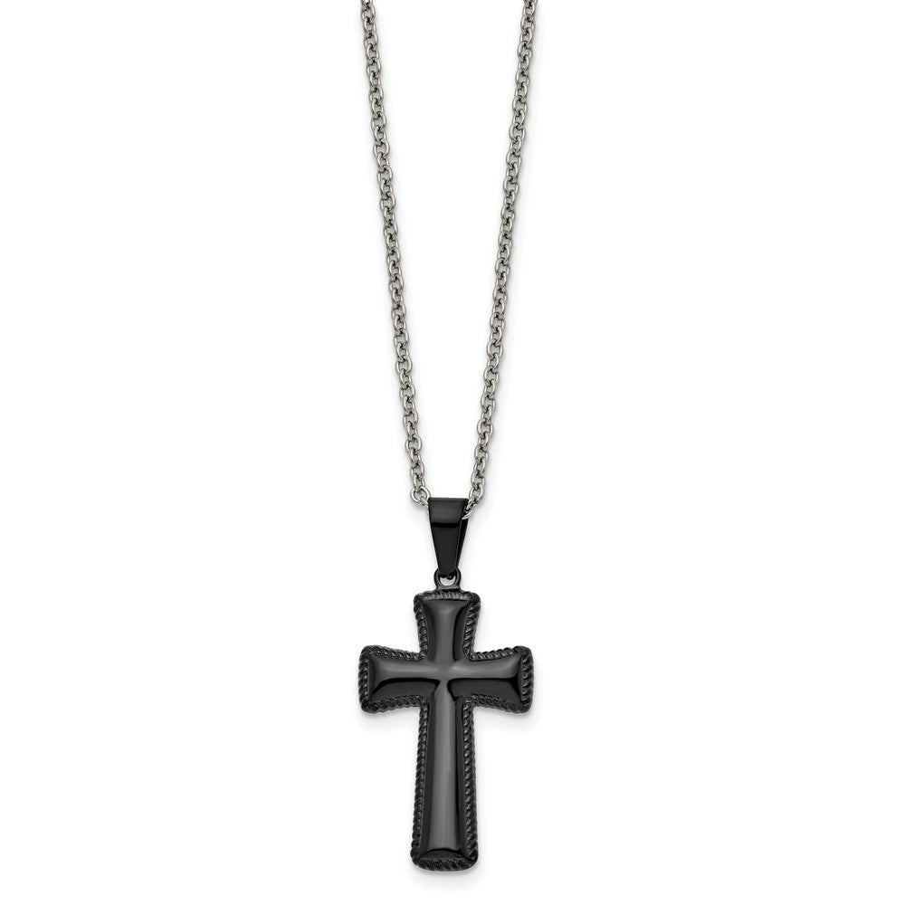 Edelstahl Chisel Poliert Schwarz Ip-beschichtet Mittel Pillow Kreuz Anhänger auf An 18 Zoll Ankerkette Halskette