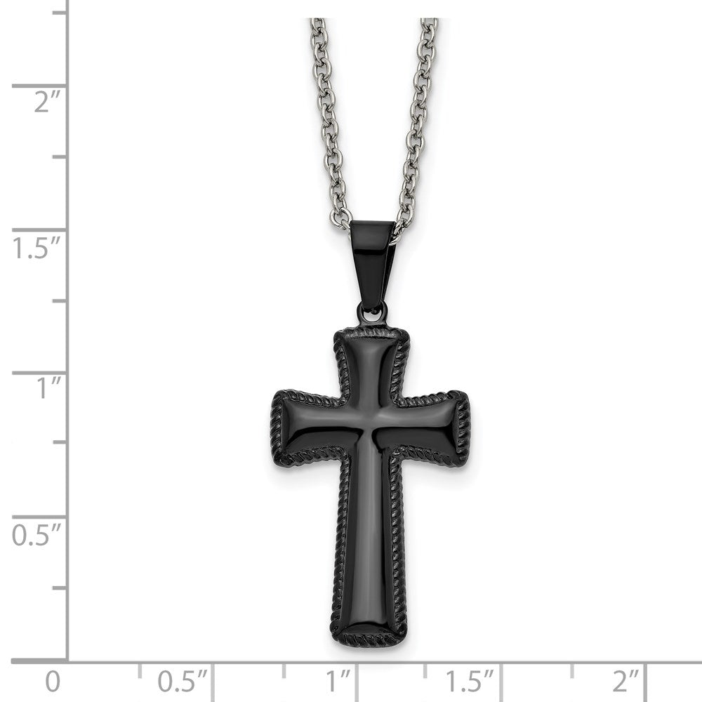 Edelstahl Chisel Poliert Schwarz Ip-beschichtet Mittel Pillow Kreuz Anhänger auf An 18 Zoll Ankerkette Halskette
