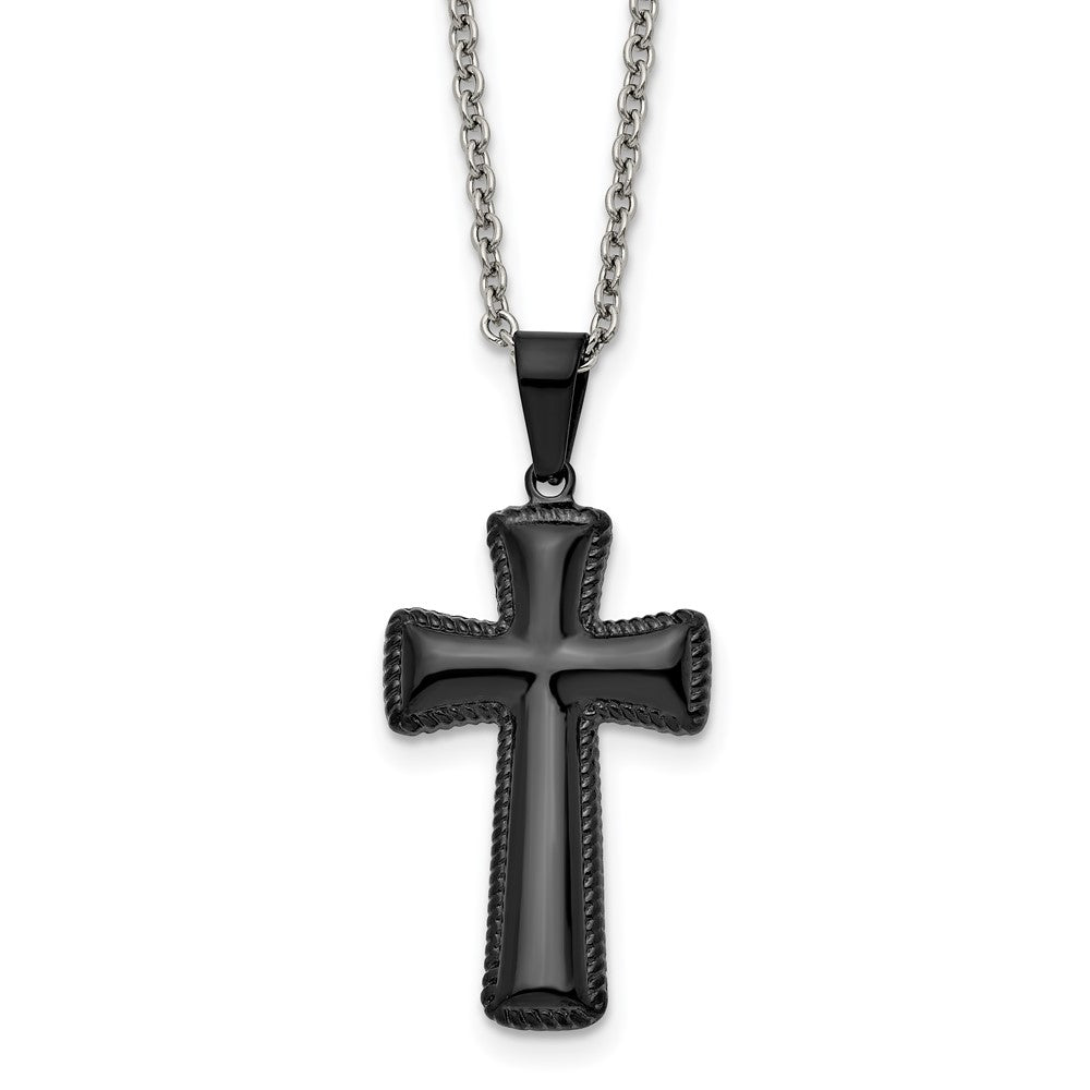 Edelstahl Chisel Poliert Schwarz Ip-beschichtet Mittel Pillow Kreuz Anhänger auf An 18 Zoll Ankerkette Halskette