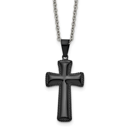 Edelstahl Chisel Poliert Schwarz Ip-beschichtet Mittel Pillow Kreuz Anhänger auf An 18 Zoll Ankerkette Halskette