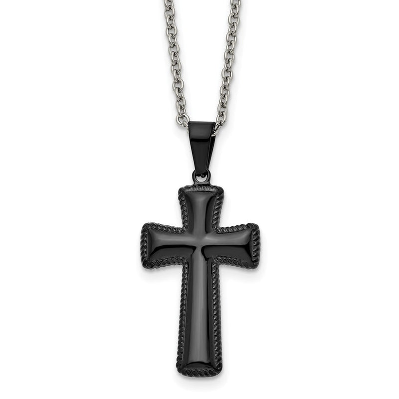 Edelstahl Chisel Poliert Schwarz Ip-beschichtet Mittel Pillow Kreuz Anhänger auf An 18 Zoll Ankerkette Halskette