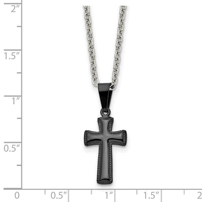 Edelstahl Chisel Poliert Schwarz Ip-beschichtet Klein Pillow Kreuz Anhänger auf A 16 Zoll Ankerkette Halskette