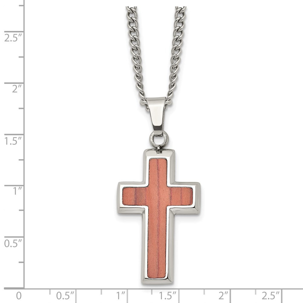 Edelstahl Poliert mit Wood Einlage Kreuz 24 Zoll Halskette