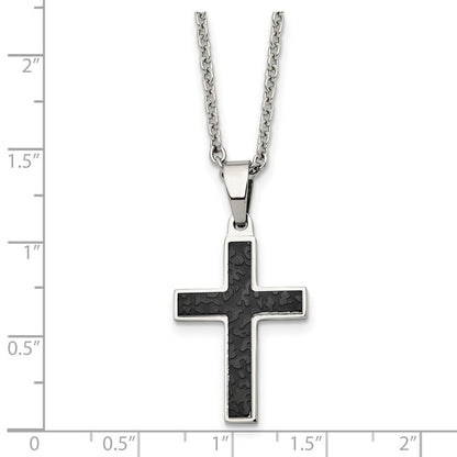 Edelstahl Chisel Poliert und Strukturiert Schwarz Ip-beschichtet Kreuz Anhänger auf A 24 Zoll Ankerkette Halskette