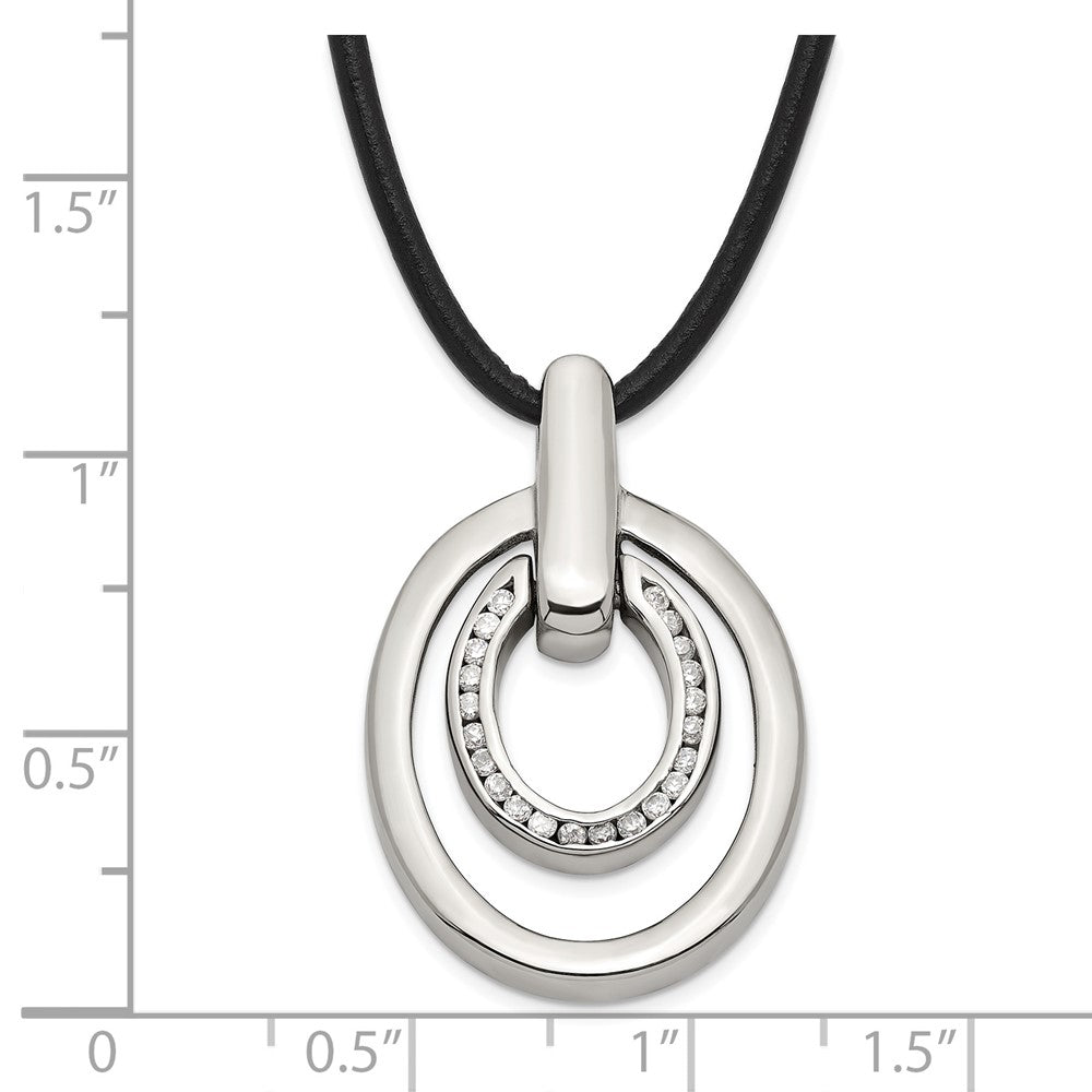Edelstahl Zirkonia Doppelt Oval Halskette