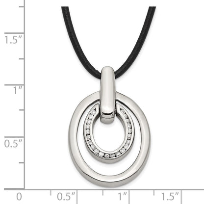 Edelstahl Zirkonia Doppelt Oval Halskette
