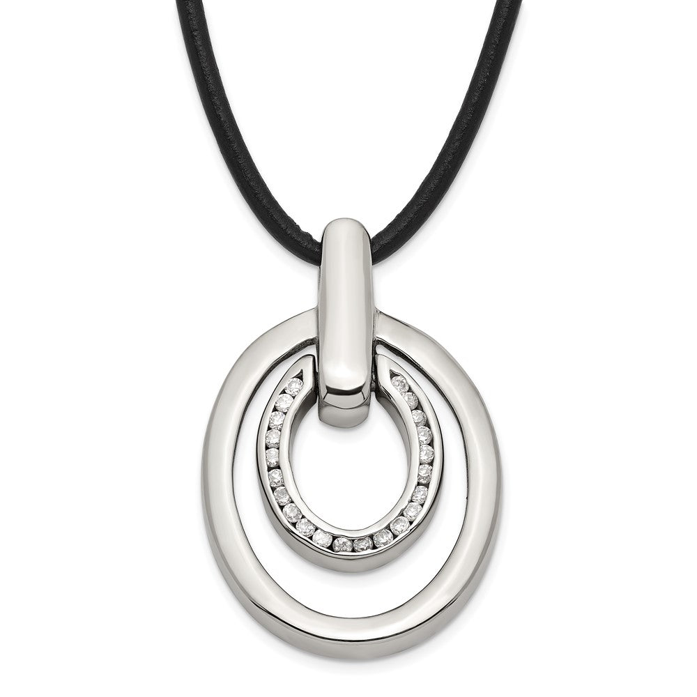 Edelstahl Zirkonia Doppelt Oval Halskette