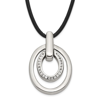 Edelstahl Zirkonia Doppelt Oval Halskette