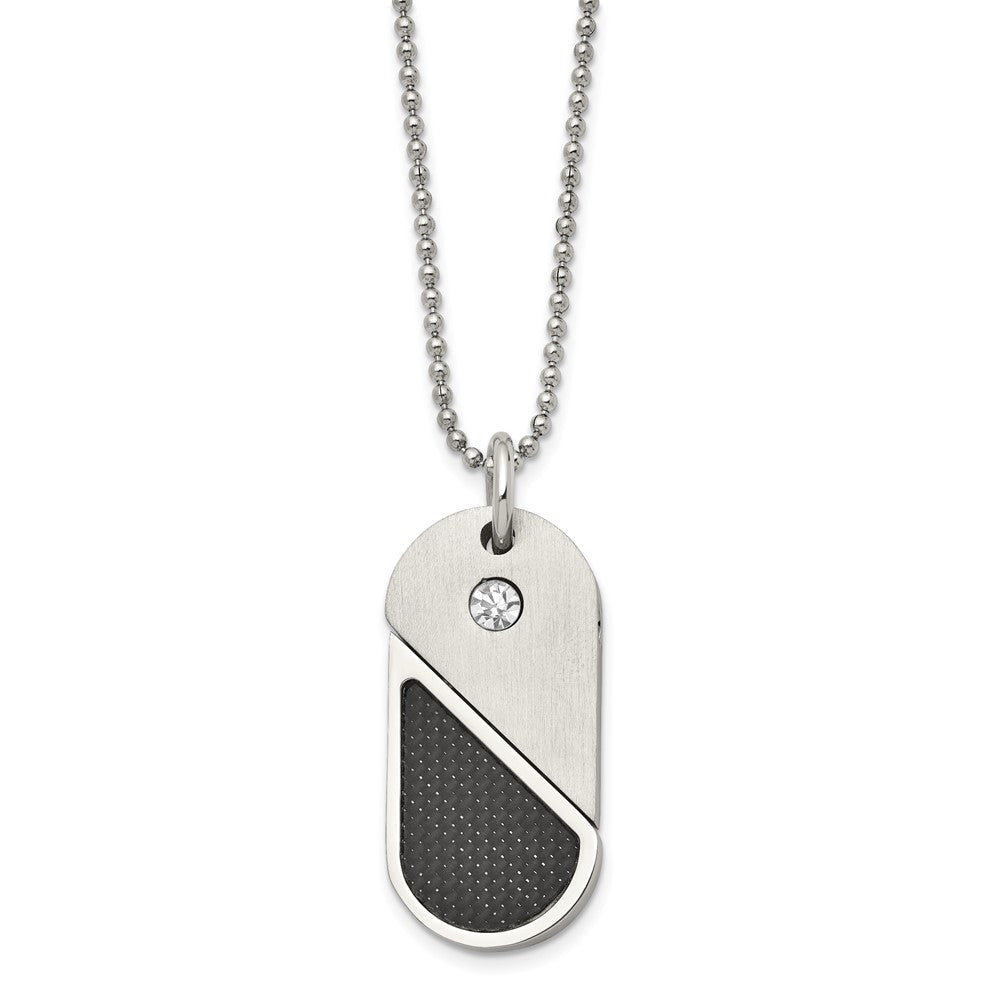 22 Zoll Chisel Edelstahl Gebürstet und Poliert mit Zirkonia Karbon Faser Einlage Movable Dogtag/heart Anhänger auf A in Kugel Halskette