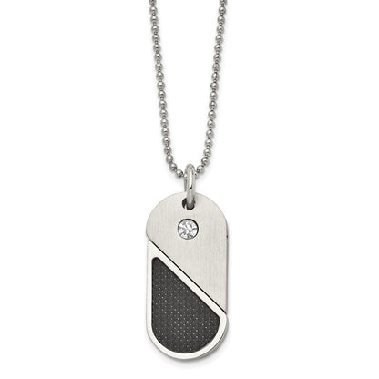 22 Zoll Chisel Edelstahl Gebürstet und Poliert mit Zirkonia Karbon Faser Einlage Movable Dogtag/heart Anhänger auf A in Kugel Halskette