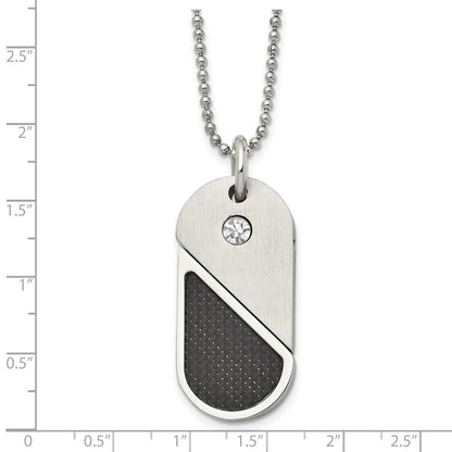 22 Zoll Chisel Edelstahl Gebürstet und Poliert mit Zirkonia Karbon Faser Einlage Movable Dogtag/heart Anhänger auf A in Kugel Halskette