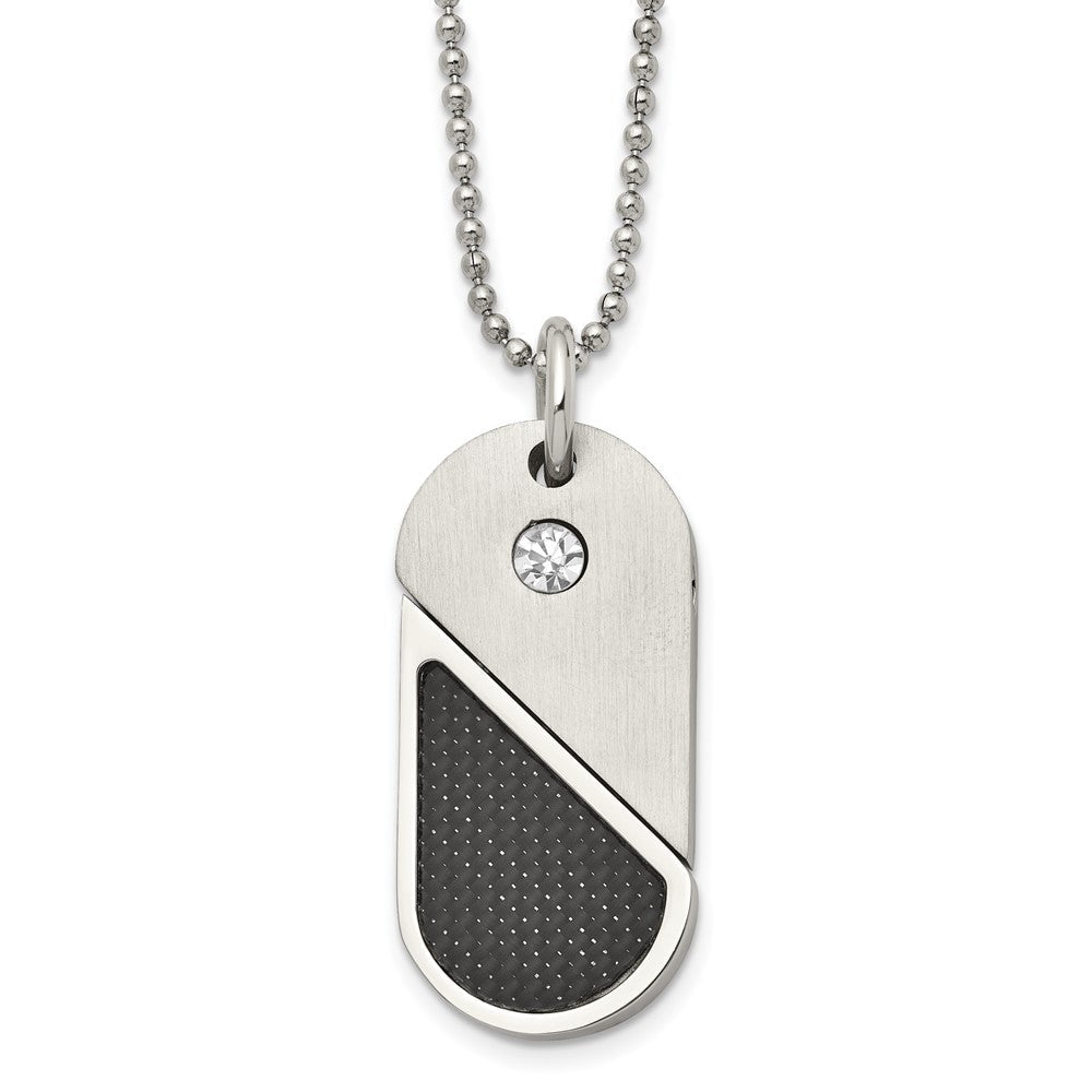 22 Zoll Chisel Edelstahl Gebürstet und Poliert mit Zirkonia Karbon Faser Einlage Movable Dogtag/heart Anhänger auf A in Kugel Halskette
