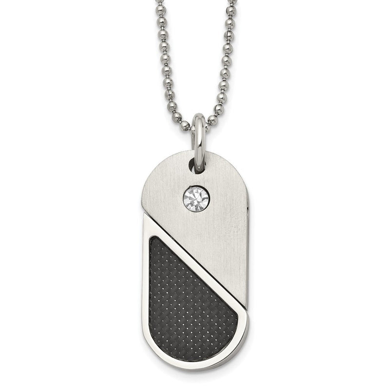 22 Zoll Chisel Edelstahl Gebürstet und Poliert mit Zirkonia Karbon Faser Einlage Movable Dogtag/heart Anhänger auf A in Kugel Halskette