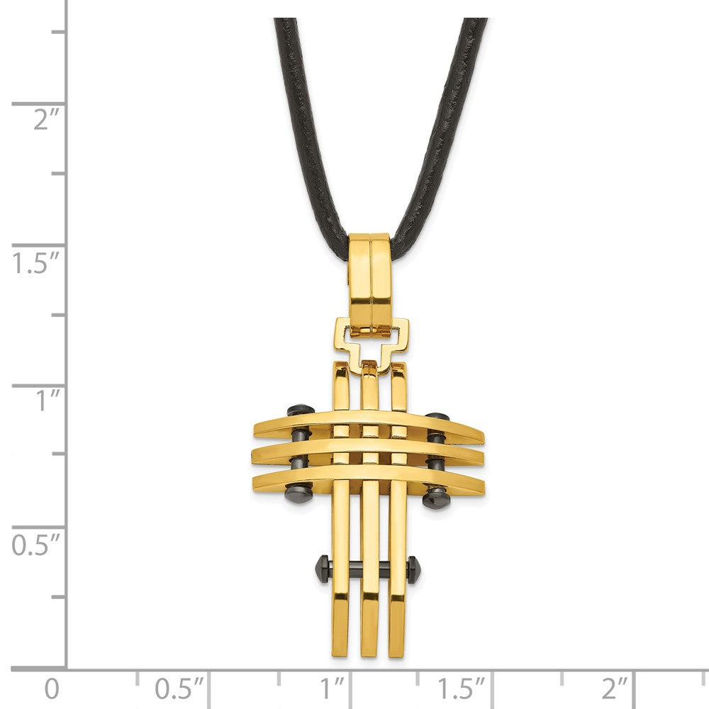 Edelstahl Schwarz & Gelb Ip-beschichtet Kreuz Halskette
