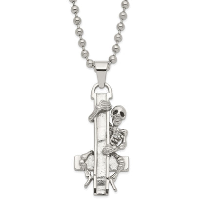 Edelstahl Skeleton Hugging Kreuz Halskette