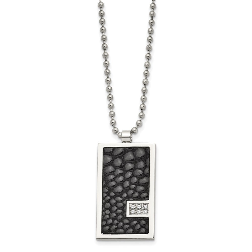 Edelstahl Chisel Poliert Stingray Texture Imitat Leder 1/10 Karat Diamant Pednant auf A 24 Zoll Kugel Halskette